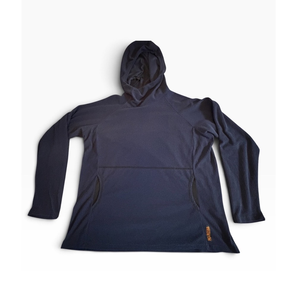 Melanzana Micro Grid Hoodie Womens XL Navy Blue Fleece Neck Pullover EUC